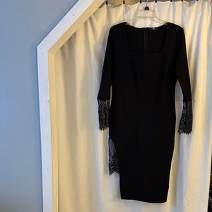 CBR Black Asymmetrical Dress with Lace Sleeves